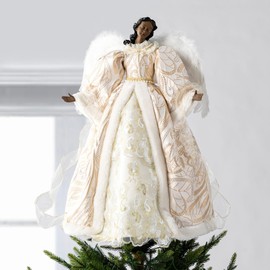 Glitzhome 24" H Black Angel Tree Topper, Standing Elegant Faux Fur African American Angel Decoration for Valentine's Day, Wedding Holiday Party Decorations and Gifts