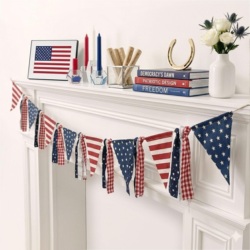 FunAcce 4th of July Garland Decorations, Red White Blue Stars