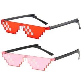 Thug Life Glasses, Pixel Funny Sunglasses for Party, Deal with it Fun Cool Glasses Bachelor Party Decor, Mosaic Gamer MLG Photo Props Glasses for Adults Teens (Pink + Red)