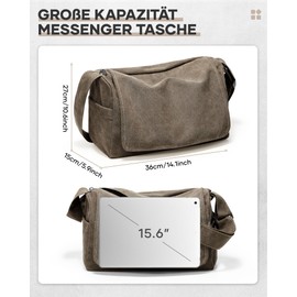 VENATIN Men's Canvas Shoulder Bag, Vintage Canvas Messenger Bag, Laptop Bag, 15.6 Inch for Work, Work Bag, Khaki