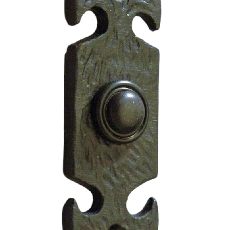 Decorative Cast Iron Push Doorbell, Fleur De LYS Design, Black
