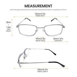 Calabria R754 Rectangular Metal Reading Glasses +2.50 Shiny Silver Men Designer Retro Thin Readers Trendy Stylish Eyeglasses