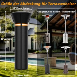 EVRBUL Patio Heater Cover with Zip, Durable, 420D Waterproof, Windproof, Sun Protection, Dustproof, Outdoor Cover for Standing Heater, 226 x 84 x 48 cm (89 x 33 x 19 inches)