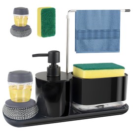 GALASALA Dispensador de Jabón Cocina, 6 en 1 Jaboneras para Cocina, Despachador de Jabon con Cepillo, Esponja, Toallero y Jabonera, Ideal para Cocina y Baño