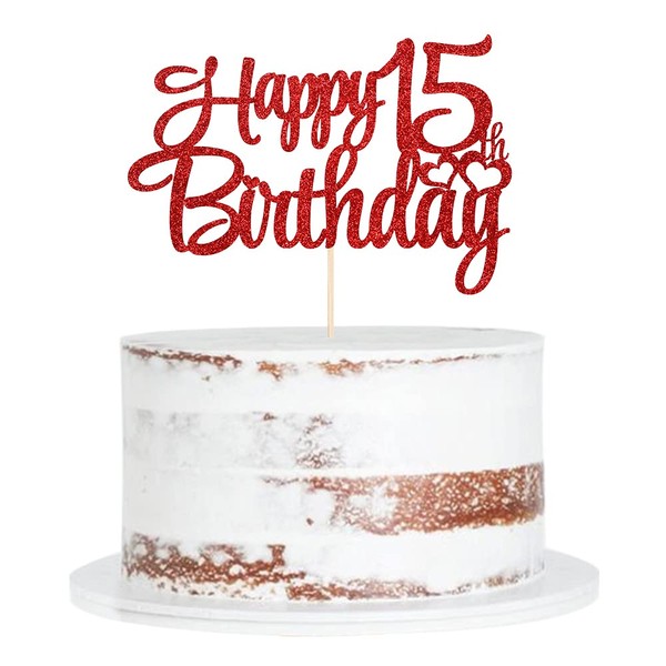 Decoración para tarta de cumpleaños de 15 cumpleaños con purpurina