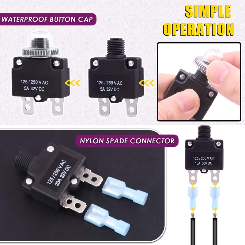 Swpeet 30Pcs 5 Sizes Thermal Circuit Breaker with Quick Connect