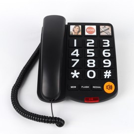 EBTOOLS Teléfono con Cable de Botón Grande con Timbre Extra Fuerte, Fácil de Operar, Número Familiar SOS, Adecuado para Personas Mayores con Problemas de Visión y Audición (Negro)