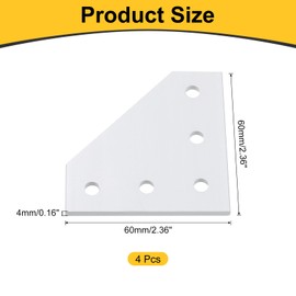 sourcing map 4Pcs Corner Bracket Plate, 60mmx60mm L-Shape Joint Plates 4mm Thick Outside Joining Plate Support Corner for Repair Furniture, White