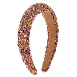 scicent Hair Bands for Women Wide Alice Bands Rhinestone Headbands Glitter Padded Hair Accessories Crystal Embellished Hairband Elastic Head Bands Adult Women, Gold Colorful - 16620