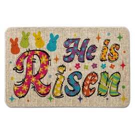 GAGEC Happy Easter Door Mat He is Risen Welcome Rug Religious Christian Farmhouse Kitchen Decoration Indoor Outdoor Home Decor for Floor Front Mat 17 x 27 Inch