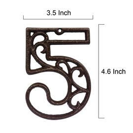 Decorative House Numbers-4.6 Inch High Rustic Cast Iron Home Address Number (Number 5)