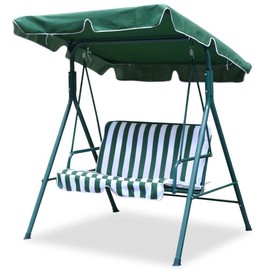 World Pride Garden/Backyard 2 Seater Cushioned Patio Swing,with UV Protected Canopy, Max Load:440lb,White/Green Stripe