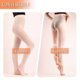 Girls Convertible Ballet Tight 3 Pairs High Elastic Transition Pro Dance Tights Ultra Soft Ballerina Tight Semi-opaque Knit Footed Legging Kid 7-9 Years