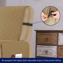 SUBRTEX Recliner Chair Covers Large Recliner Sofa Slipcovers Reversible Washable Recliner Chair Protector with Elastic Adjustable Strap (Large, Sand)