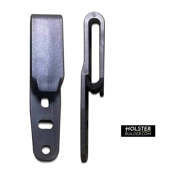 HolsterBuilder Kydex Clips Grip Hook - 3 Pre-Drilled Hole Tuckable Kydex Belt Clip for IWB & OWB Kydex, Leather, Hybrid Holster Making - Easy Holster Sheath Grip Hook with Mounting Hardware(Black)