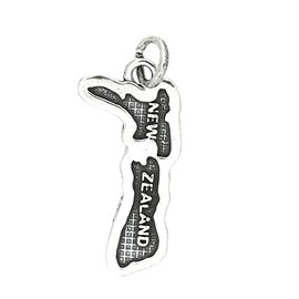 LGU Sterling Silver Oxidized Textured Country Map of New Zealand Charm