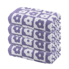 sourcing map 4 Pcs Bathroom Hand Towels Purple Soft Absorbent Face Towels Cotton Wash Cloths 13 x 29 Inch Kitchen Hand Towels for Bathroom Gym Drying Hand Face Hair (Checkered)