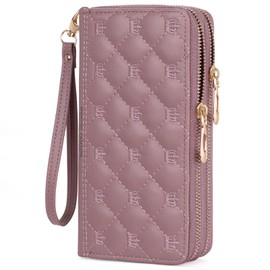 BVEOGMRO Women’s Wallet RFID Blocking Large Capacity Purse Leather Long Clutch Double Zip Around Credit Card Holder with Wristlet