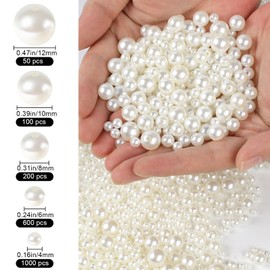 Phinus 1950 Pcs Pearl Beads with Hole, 5 Size Pearls for Crafts, Round Loose Pearl Beads for Jewelry Making, Pearls for Jewelry Making, Decoration, DIY Crafts, Stuffing