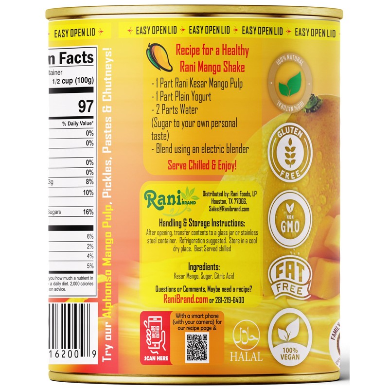Rani Mango Pulp Puree (Makes Mango Lassi Shakes) Kesar Sweetened