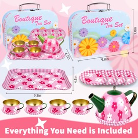 SMILESSKIDDO 15pcs Tea Party Set for Little Girls - Princess Tea Party Set,Kids Kitchen Pretend Play Toys - Toddler Tea Party Sets for Girls 3-5, Girls Tea Party Set Gift for 3 4 5 6 7 8 Girl (Pink)