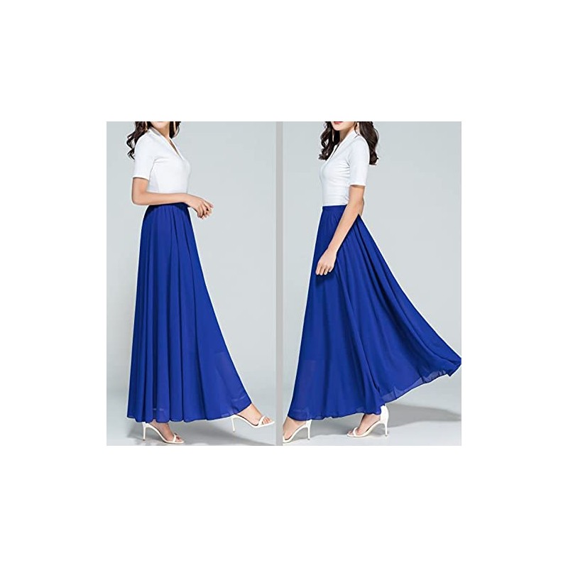 Women Chiffon Maxi Skirt, Spring, Summer, Elastic Waist, Lined, Flared
