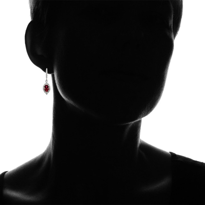 Sterling Silver Created Ruby & White Topaz Oval Dangle Earrings