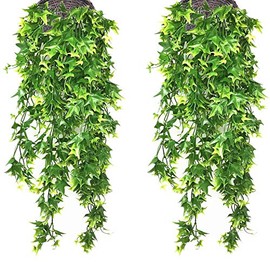 LOVENIMEN Artificial Hanging Vine, Faux Vines Ivy Leaves Outdoor Fake Hanging Plants Luxuriant Wall Hang Garland Porch Patio Arch Balcony Basket Garden Party Wedding Decorations - Green 4 pcs