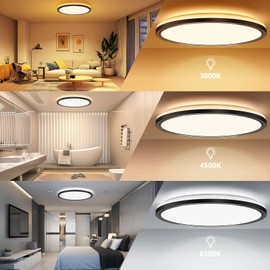 24 W 2642LM LED Ceiling Light Flat with Remote Control & Backlight, Dimmable 3000 K - 6500 K Ceiling Light LED Round, Ultra Thin Lamp for Bedroom, Kitchen, Hallway, Balcony, Office, Bathroom, Black