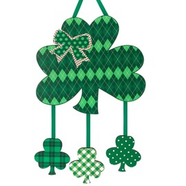 Wooden St. Patrick's Day Decoration Door Wreath for Front Door Sign Wall Signs Shamrock Clover Spring Decoration, Irish Sign Welcome Hanging for Home Wall Decor Party Outdoor Indoor Supply Shamrock