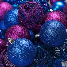 R N' D Toys 100 Purple and Blue Christmas Ornament Balls Shatterproof + 100 Metal Ornament Hooks, Hanging Ornaments for Indoor/Outdoor Christmas Tree, Holiday Party, Home Decor