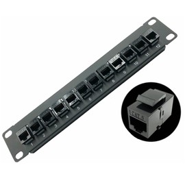 Yankok [CAT6 12 Port Feed Through Patch Panel] 10in. 1U with Built-in Pass Thru Inline Coupler Supports Back CAT5/5e Rack Wall Mount Unshielded RJ45 Ethernet