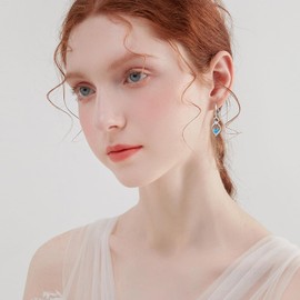 Sterling Silver Drop Earrings for Women, Hypoallergenic Silver Dangle Earring with Aquamarine Cubic Zirconia Double Twisted Linear Marquise Loops Wire CZ Hook Linear Earring Jewellery Gifts for Her