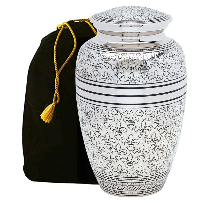 Silver Fleur De Lis Adult Cremation Urn