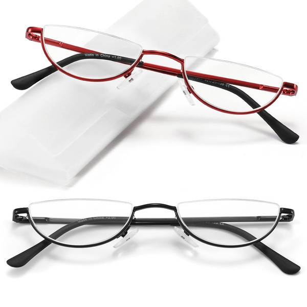 TOVEEN 2 Pack Half Lens Reading Glasses Blue Light Blocking,