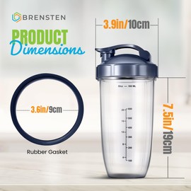32oz Replacement Cups (2-Pack) for NutriBullet Blender with 2 Flip-Top To-Go Lid and 2 Rubber Gaskets Seal Rings Compatible with NutriBullet 900W & 600W Series