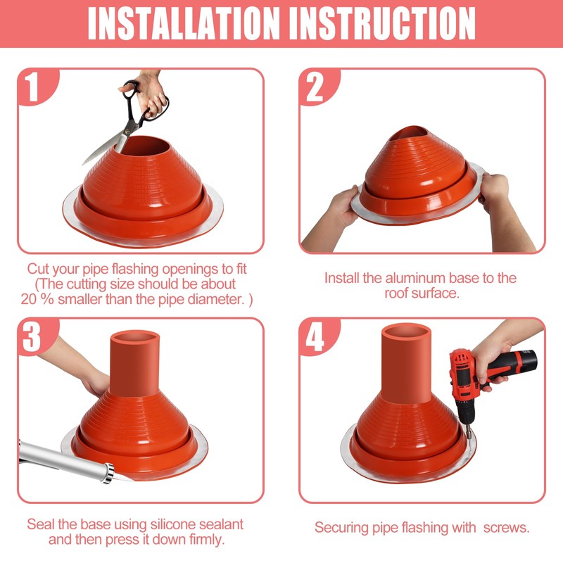 #7 High Temp Silicone Chimney Boot for Metal Roof, Fit