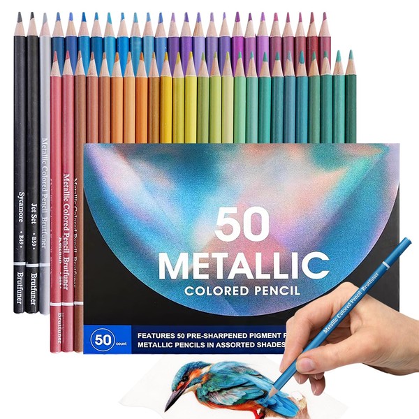 BYZESTY Metallic Colouring Pencils, 50 Colouring Pencils for Adults, Colouring