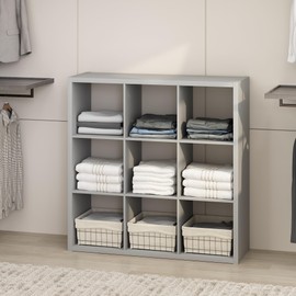 Furinno Cubic Open Back Multipurpose Clothing & Closet Storage Organizer Shelf, 9-Cube, Light Grey