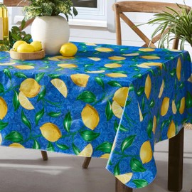Newbridge Rectangle Vinyl Tablecloth, 60 x 84 Inch, Mediterranean Zest Vinyl Flannel Backed Table Cloth, Lemon Print