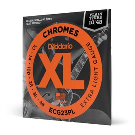 D'Addario Guitar Strings - XL Chromes Electric Guitar Strings - Flat Wound - Polished for Ultra-Smooth Feel and Warm, Mellow Tone - ECG24-PL - Jazz Light, Plain Third, 11-50, 1-Pack