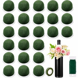 ZYNVORA 24Pcs Mini Floral Foam Holder, Styrofoam for Artificial Flowers, Floral Foam Round, with Green Wire and Floral Tape, Round Foam for Flower Arrangements,Table Wedding Wine Bottle Decor