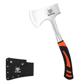 WICING 13.8" Hatchet, Camping Axe 1065 High Manganese Steel & Shock Reduction Grip with Nylon Sheath