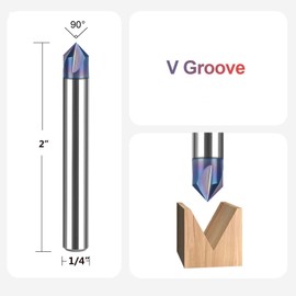 SpeTool 4 Flutes 90 Degree CNC V Bit 1/4 Inch Shank, TAC Coated Solid Carbide V Groove Router Bit for CNC Engraving and Chamfering