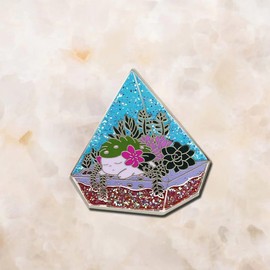 Glitter Pyramid Succulent Terrarium Plant Flower Floral Garden Cute Kawaii Sleeping Sleep 1.4" Enamel Pin Badge