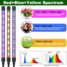 Mefflypee Grow Lights for Indoor Plants, LED Grow Light Stand, Red Blue Yellow Full Spectrum Plant Lamp with Adjustable Tripod, Color Changing Dimmable Vegetative Lamp with Auto On Off Timer (Type A)