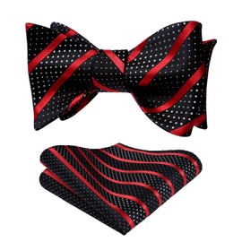 HISDERN Bow Ties for Men Red Bow Tie Self Tie Stripe Bowtie Handkerchief Set Adjustable Formal Tuxedo Black Polka Dot Bowties & Pocket Square Wedding