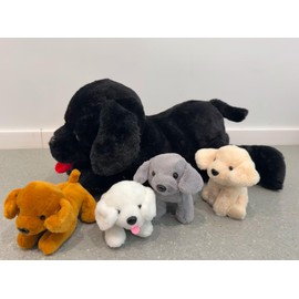 MorisMos 53 cm Long Black Labrador Cuddly Toy XXL with 4 Babies in Belly, Soft Plush Dog Stuffed Toy, Birthday Christmas Gift Children