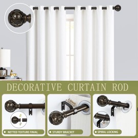 TANGWIN Bronze Farmhouse Curtain Rods for Windows:36-88 Inch Heavy Duty Adjustable Curtain Rod for Bedroom Living Room,Boho Decorative Rustic Drapery Rods with Vintage Coastal Finial,Antique Bronze