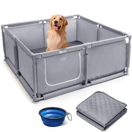 Whelping Box for Dogs and Puppies 48x48x18 inch Pet Whelping Box with Washable Pee Pads and Collapsible Dog Bowl for Medium Small Dogs